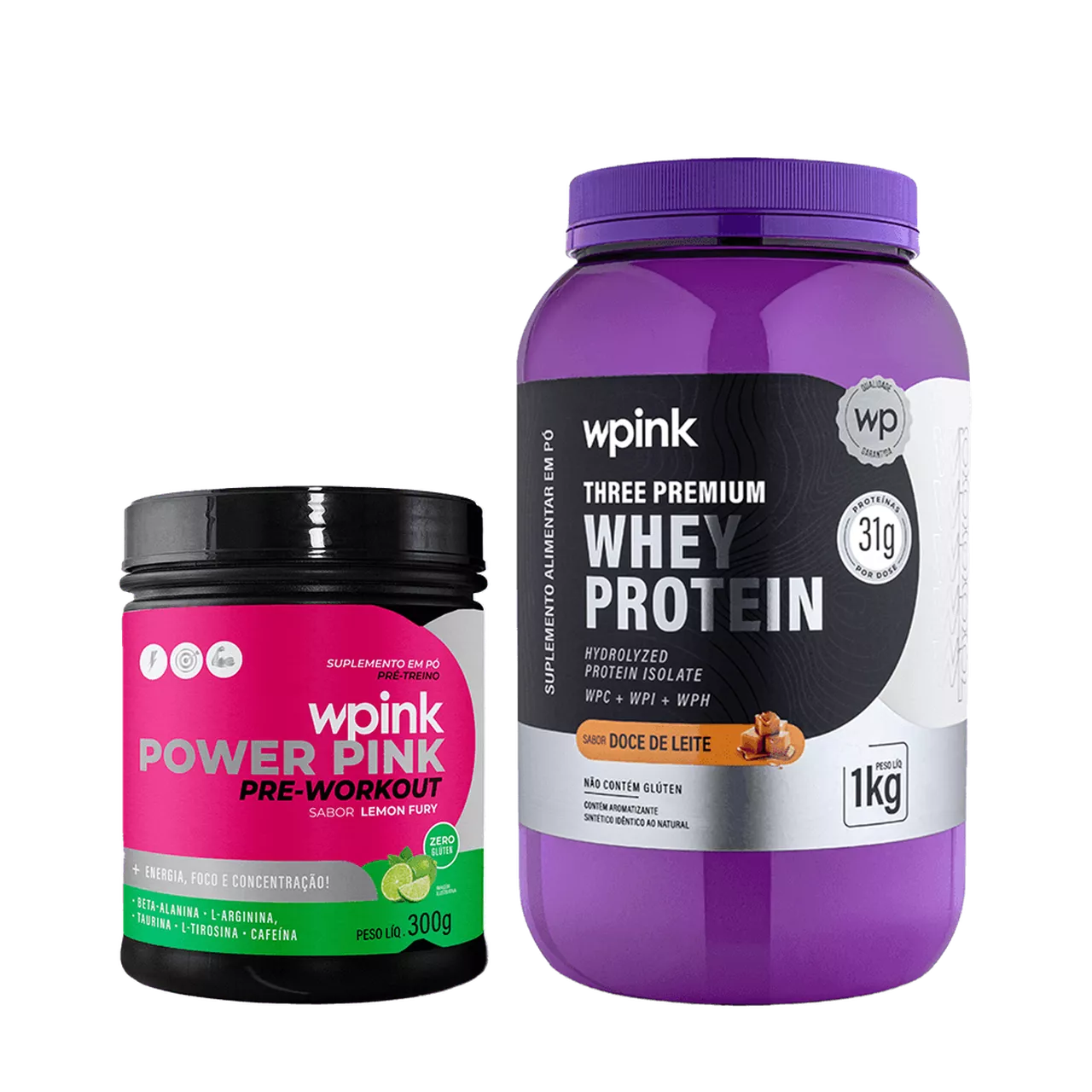 whey protein doce de leite – 1 kg + super power pink de limão – 300g