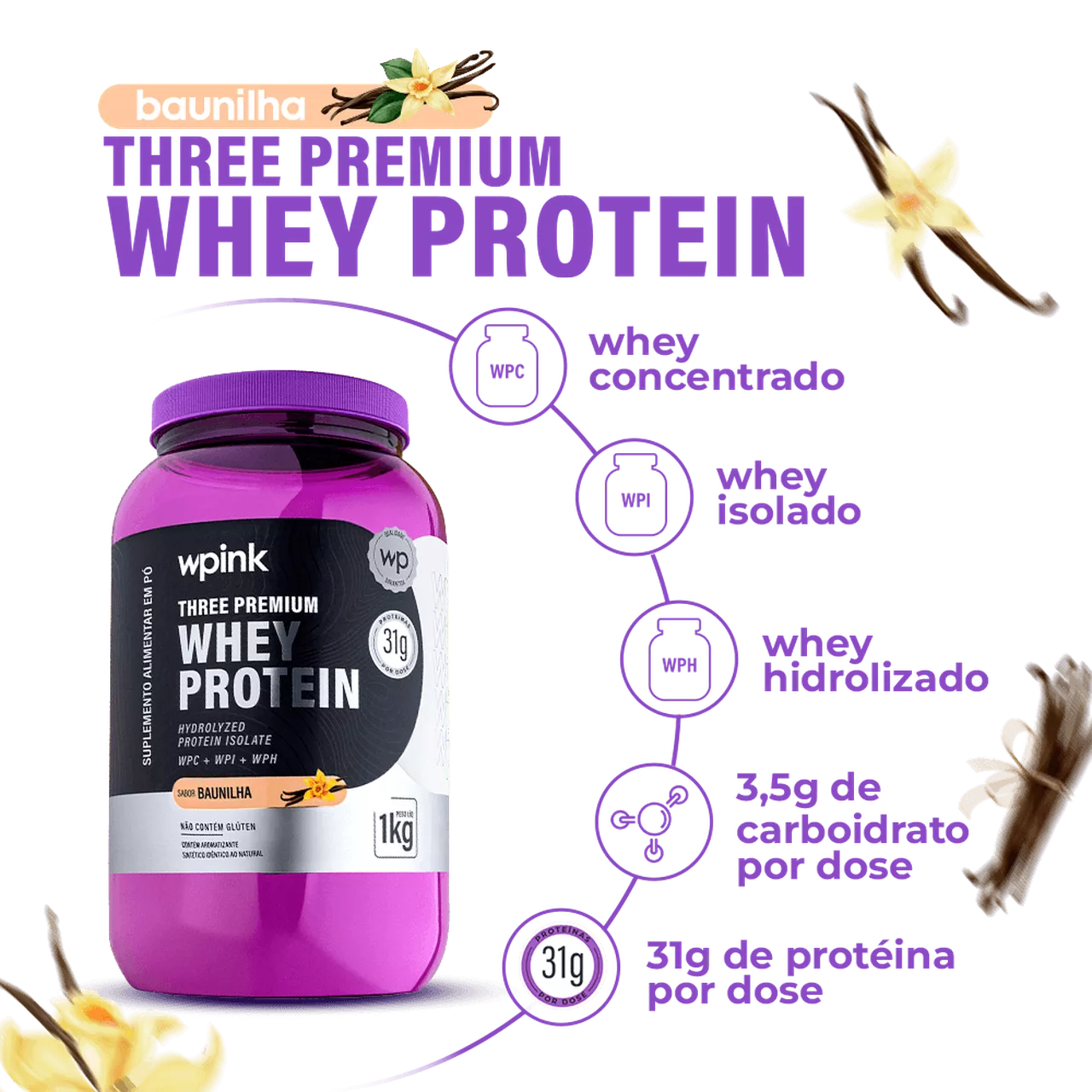 three premium whey protein baunilha 3W - (1kg) - Imagem 2