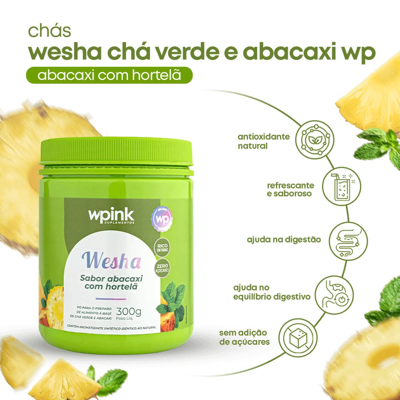 wesha chá verde e abacaxi - 300g - Imagem 2